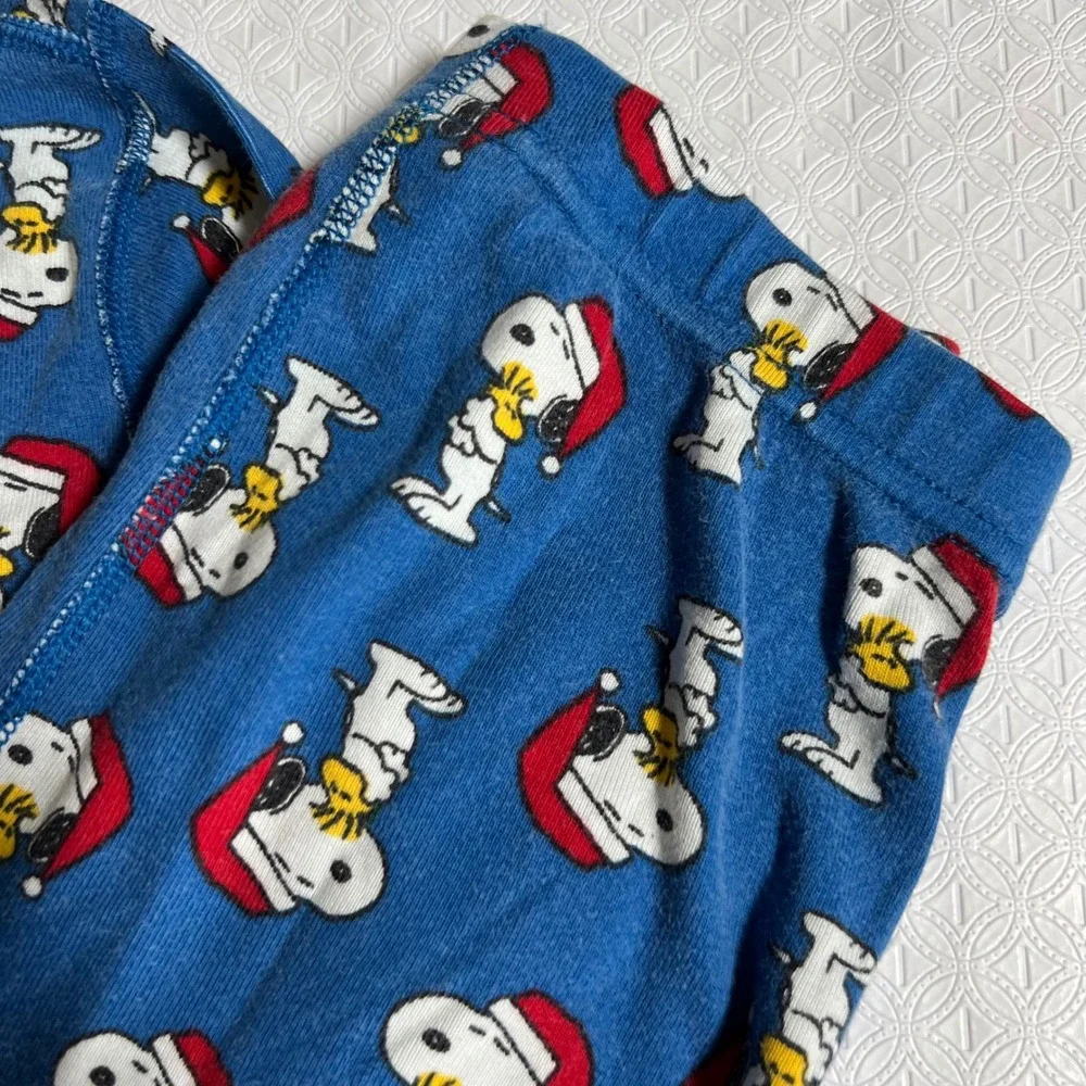 Hanna Andersson 140 (10) Peanuts Snoopy Christmas Long John Pajamas Blue Organic